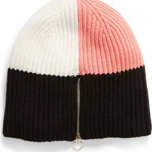 Kate Spade Color Block Zip Beanie Hat New